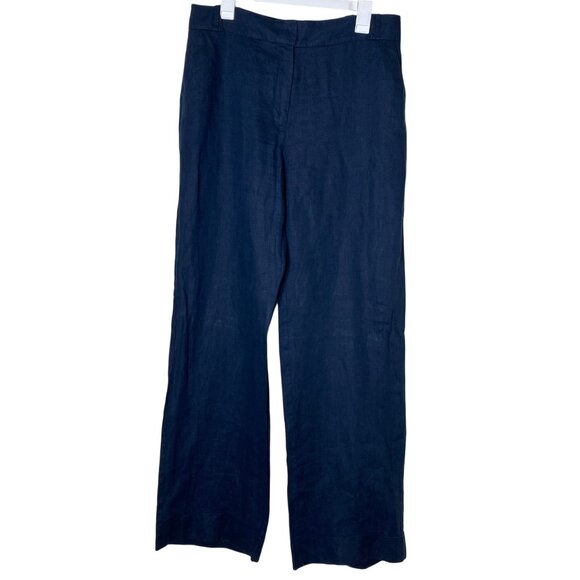 Mango Pants - MNG by Mango Navy Linen Wide Leg Pants Women’s Size 12 High Rise Trousers